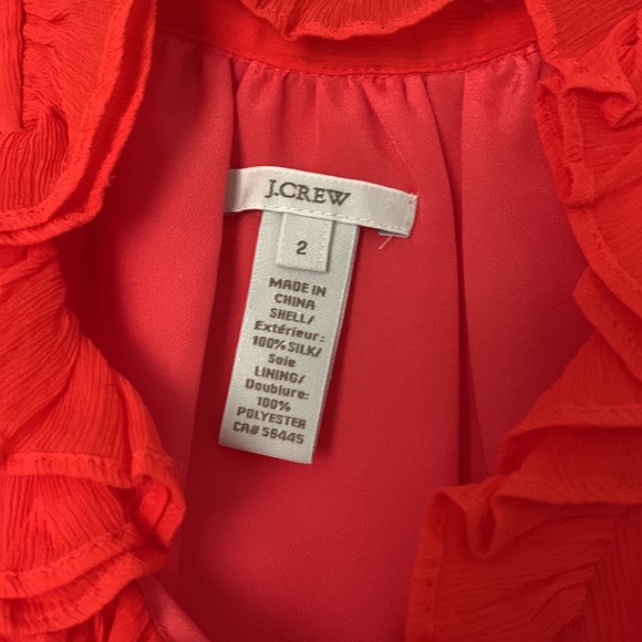 Red Orange Ruffle Neck Button Sleeveless Blouse Top - J. Crew - Picture 3 of 4